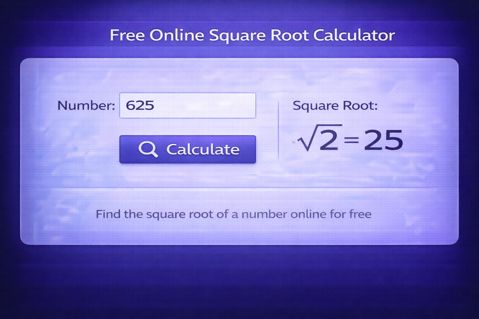 Free online square root calculator interface showing number input and square root result